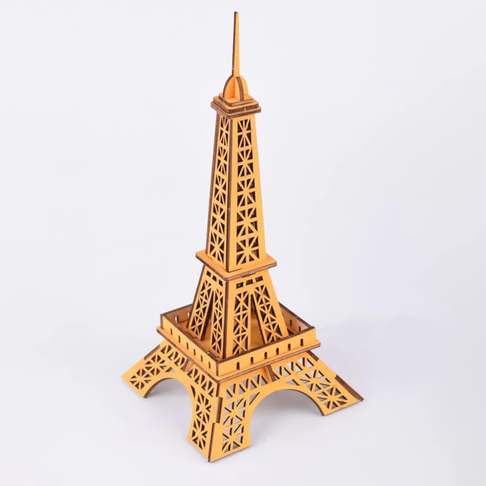 

3D Wooden Eiffel Tower Puzzle Yellow DIY Building Kit for Kids Enhances Imagination Hand Coordination Activity Set