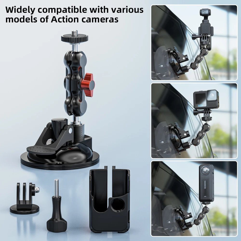 حامل كأس شفط بثلاثة جيوب، طقم حامل لوحة نافذة الزجاج الأمامي مع محول توسيع لـ DJI/GOPRO/Insta360 والمزيد من كاميرا الحركة