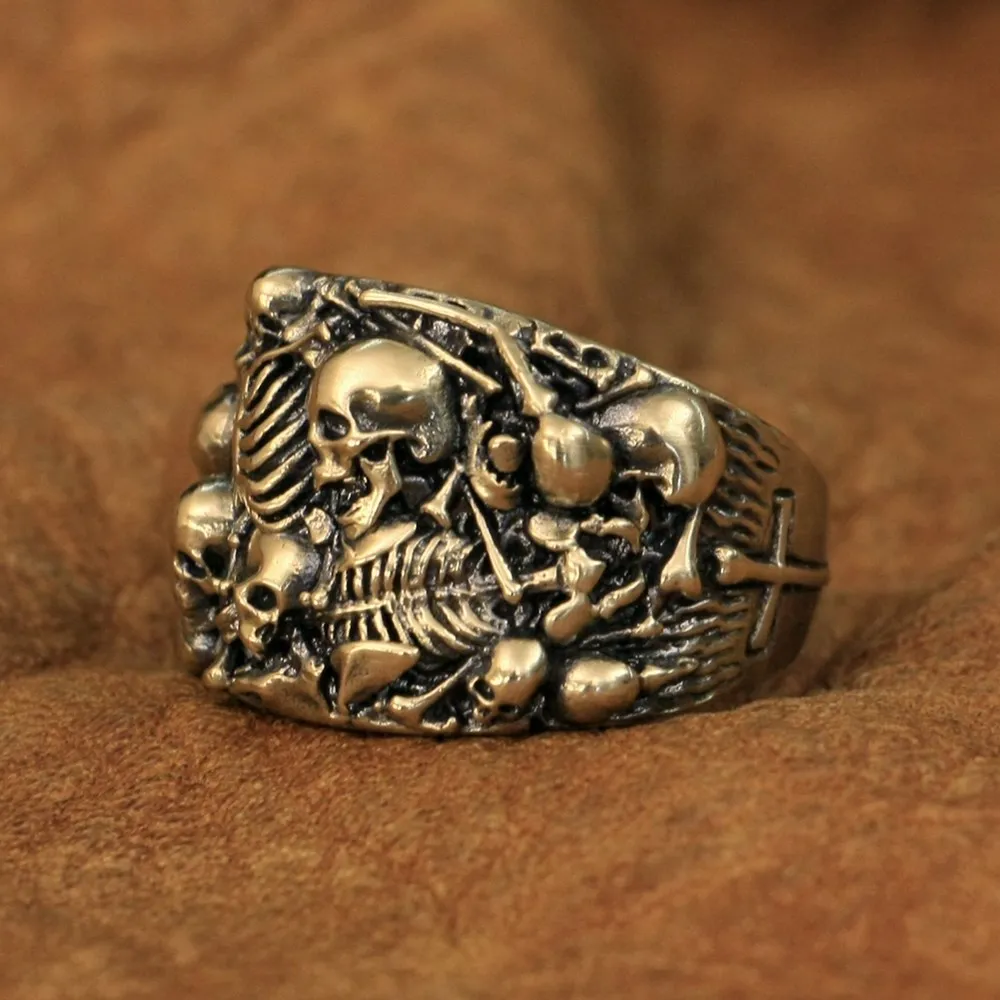 

Brass Skulls Grave High Details Ring Biker Punk Style Jewelry BR257 US Size 7~15