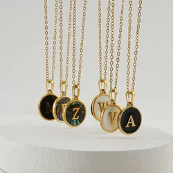 Tarnish Free Stainless Steel 18k Gold Chain Necklace Jewelry Round White Shell Initial For Woman Man 26 Letters Pendant Bulk