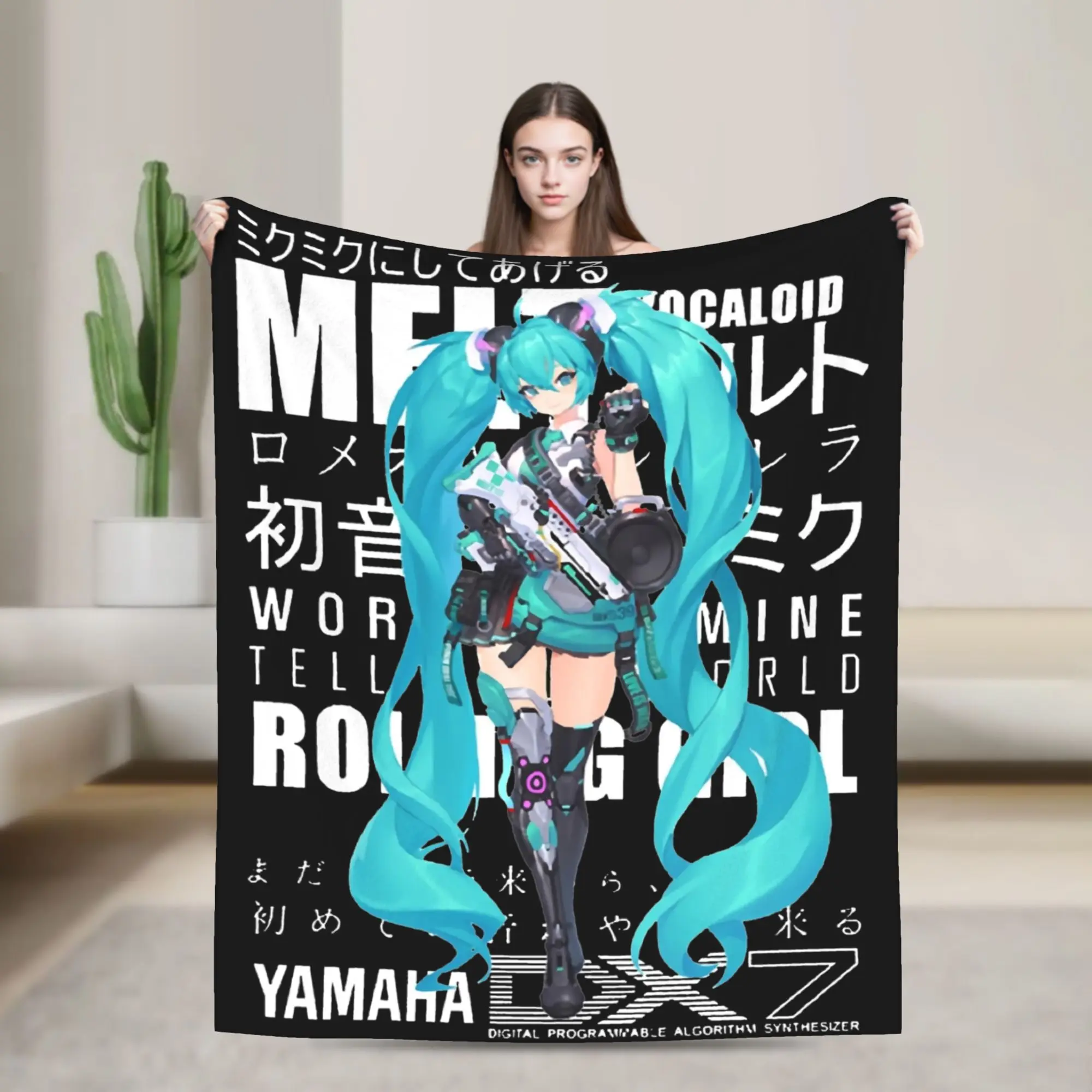 初音ミクのボーカロイドガールフリーススローブランケット、ソファ、寝室用ブランケット、超ソフトベッドラグ。