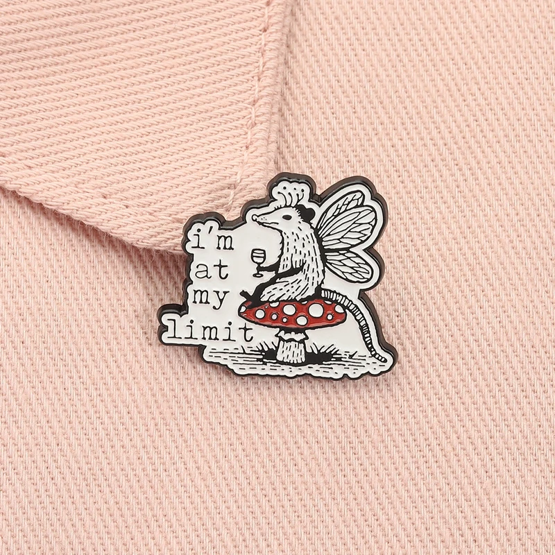 I'm At My Limit Enamel Pin Funny Fairy Possum Wine Opossum Mushroom Cartoon Animal Brooch Lapel Badge Jewelry Gift for Friends
