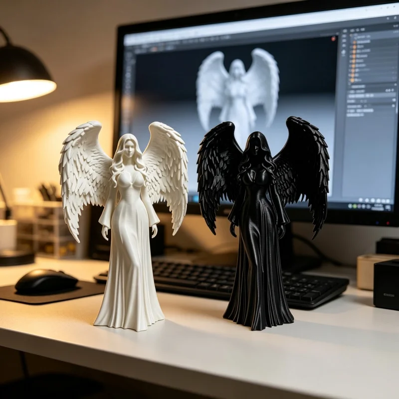 Angel Demon 3D Printed Statue Ornament, High‑End Desktop Sculpture Decor for Office Home Tabletop Decoration Gift