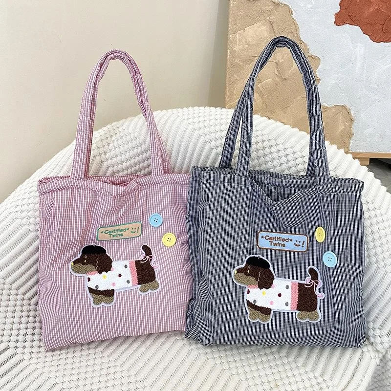 Cute Dog Pattern Large Capacity Casual Tote Bag Women's Single Shoulder Bag Canvas Bookbag Fashion Trend Summer 2024