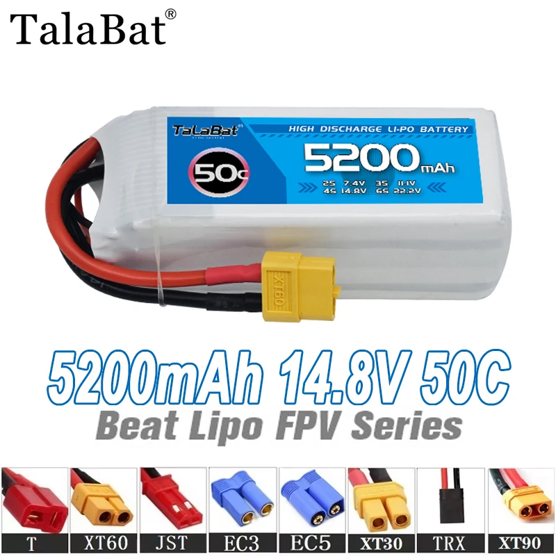 

Аккумулятор LiPo 4S 14.8В 5200мАч 50C для радиоуправляемых вертолетов, квадрокоптеров, FPV-дронов, запчасти для гоночных дронов, батарея 14.8В для дронов