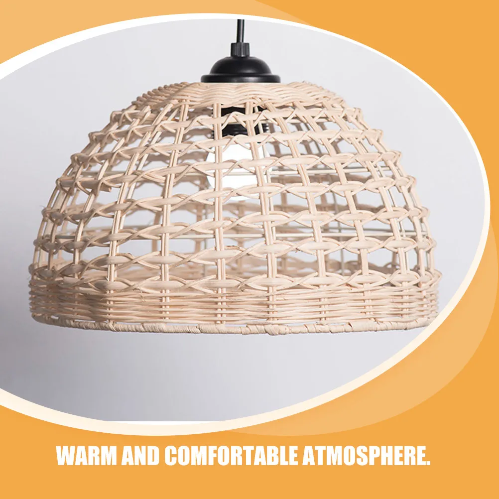 Woven Pendant Lamp Shade Handwoven Rustic Lampshade for Living Room Bedroom Kitchen Bar Retro Chic Light Accessory Ceiling Lamp