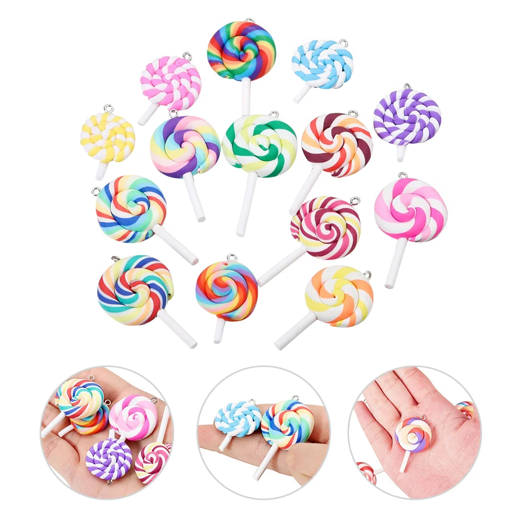 20 Pcs Lollipop Pendant Lollipops Polymer Clay Charm Key Ring Hanging Pendants Chain Charms Candy Jewelry