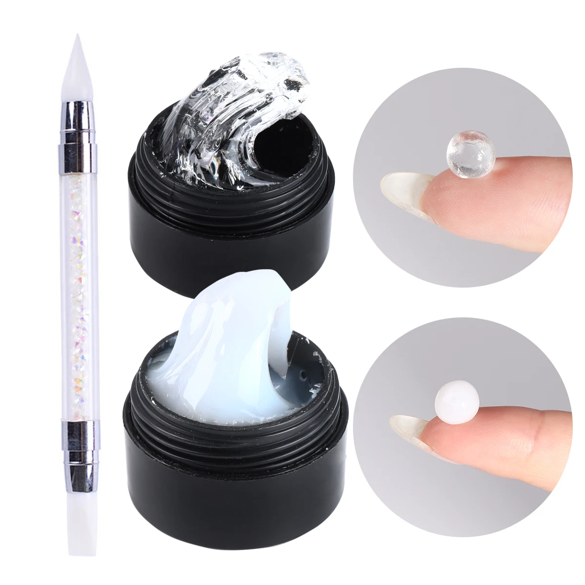 

2pcs Crystal Soft Solid Extension Nail Gel With Flower Sculpting Pen Milky Clear Acrylic Carving Jelly Model Gel Manicure Decor