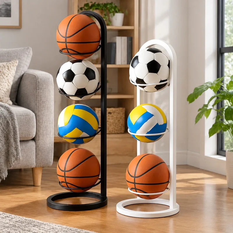 Heavy-Duty Indoor Metal Storage Stand with 2-5 Tiers for Basketball, Football, and Volleyball Organization