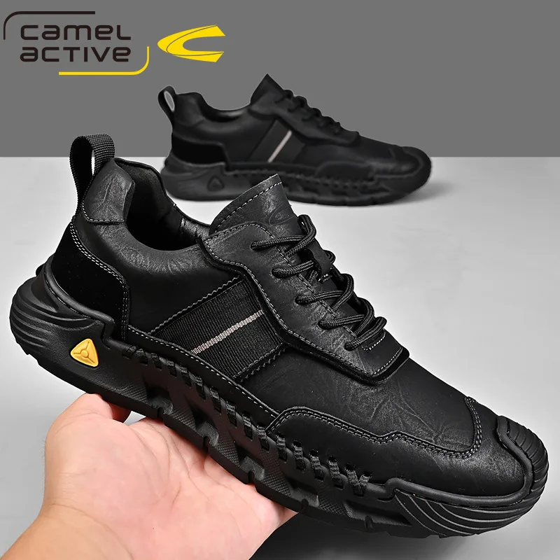 Camel Active Men's Casual Shoes Breathable Split Leather Handmade Shoes Brand Men Rome Style Shoes Flat Moccasins Men Sneakers