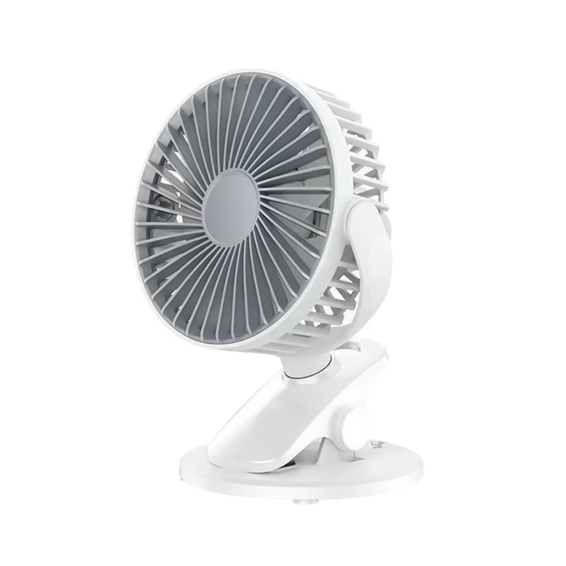 Ventilador de cabeça oscilante automático portátil, ventilador de vento alto recarregável para estudantes, ventilador de clipe de verão, 1200mAh, branco