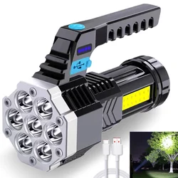 1pc High Power LED Flashlight Powerful USB Rechargeable Torch Handheld Portable Outdoor Lamp Built-in Battery COB 7 LED Flashlig