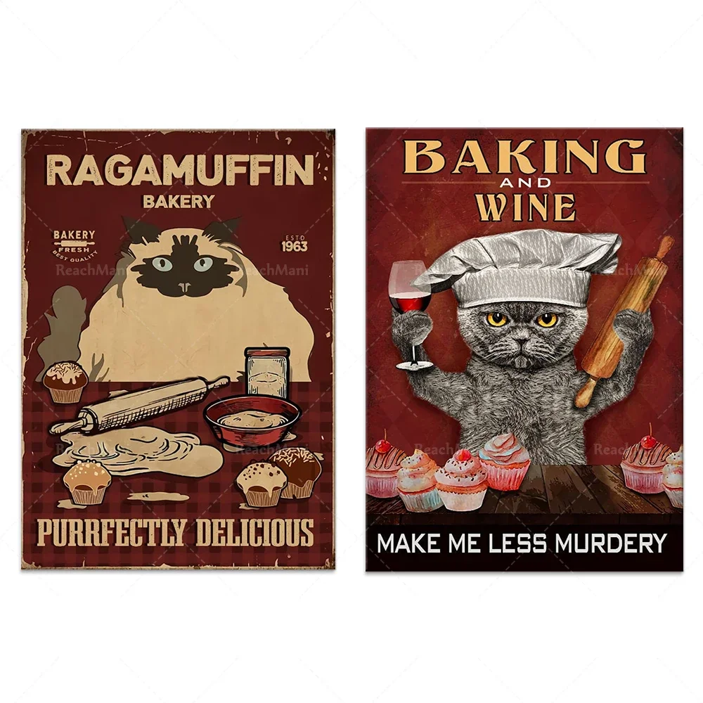 Cooking and wine make me less cruel posters, cat posters, chef cat posters, baking cat posters, pastry lovers, wine lovers, cat