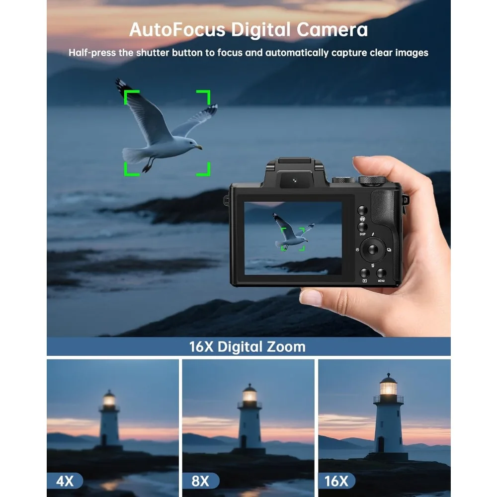 كاميرا رقمية احترافية بعدسة 8K مع ضبط تلقائي للصورة بدقة 88 ميجابكسل واتصال WiFi، تتميز بتكبير رقمي 16X للتصوير الفوتوغرافي