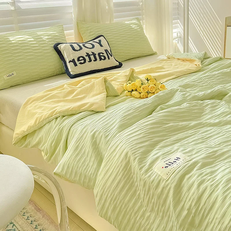 Washed Cotton Summer Quilt Four-Piece Set Bare Sleeping Quilt Summer Blanket Airable Cover