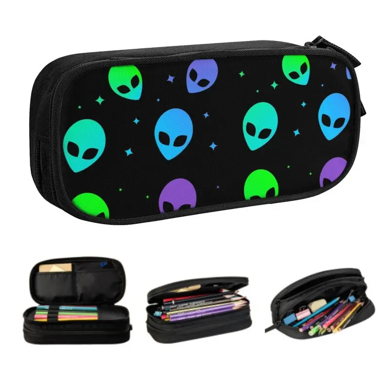 Custom Cute Colorful Aesthetic Alien UFO Pattern Pencil Case for Girl Boy Large Capacity Pencil Pouch School Supplies