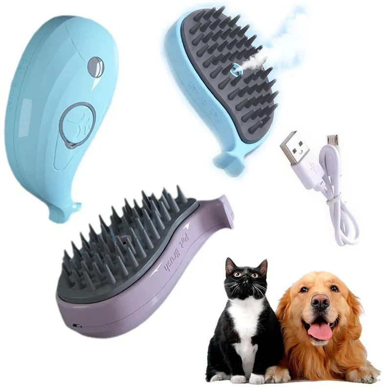 Pet Electric Spray Massage Brush Anti-Flying Pet Comb USB Charged Cat Bath Comb Removes Tangled And Loose Hair For Gentle Clean