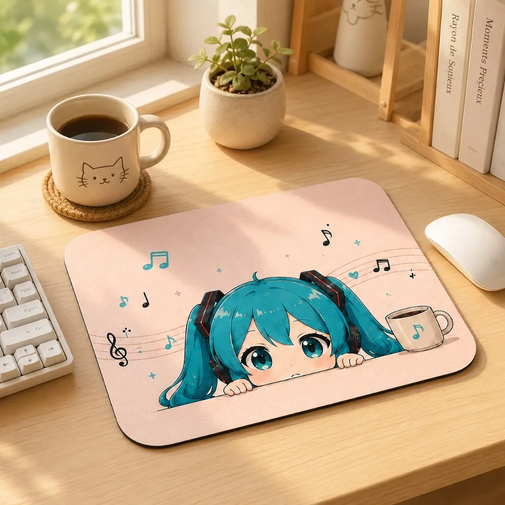 Hatsune Miku Mauspad, Rutschfeste Gummibasis, Weiche Stoffoberfläche, Anime Schreibtischunterlage für Büro/Zuhause/PC