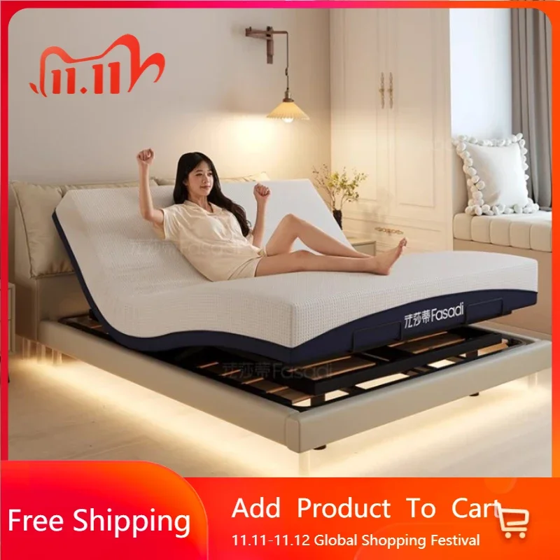 

Entertainment Modern House Double Bed Frame Upholstered Lights Adults Adjustable Bed Electric Aesthetic Cama Hotel Furniture