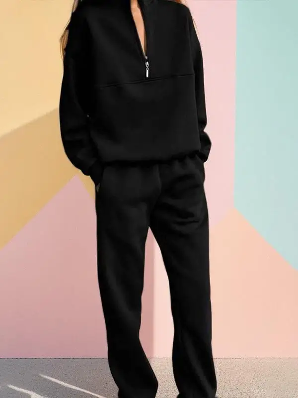 

Fashionable Sportswear Long Sleeve Hoodie And Trousers Two Piece Early Spring Set for Women Polyester Long Pants Zipper Closure