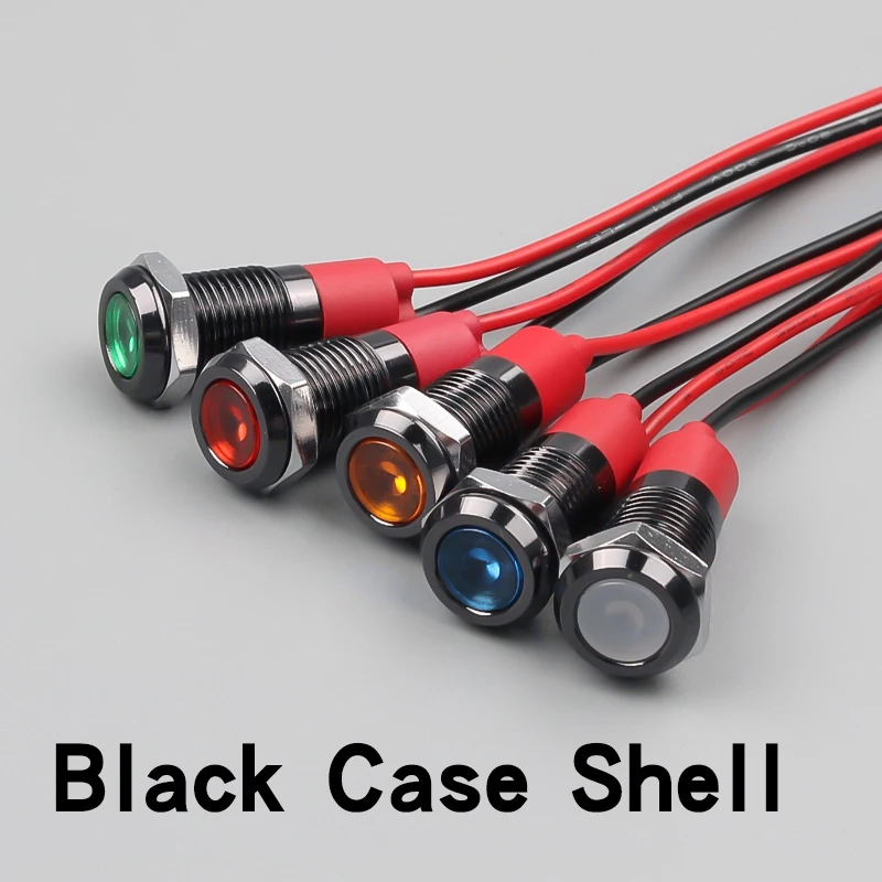 5Pcs 8MM Metal Indicator Light Black Case Metal Case With Wire Warning Pilot Sginal Lamp 6V 12V 220V Red Yellow Blue Green White