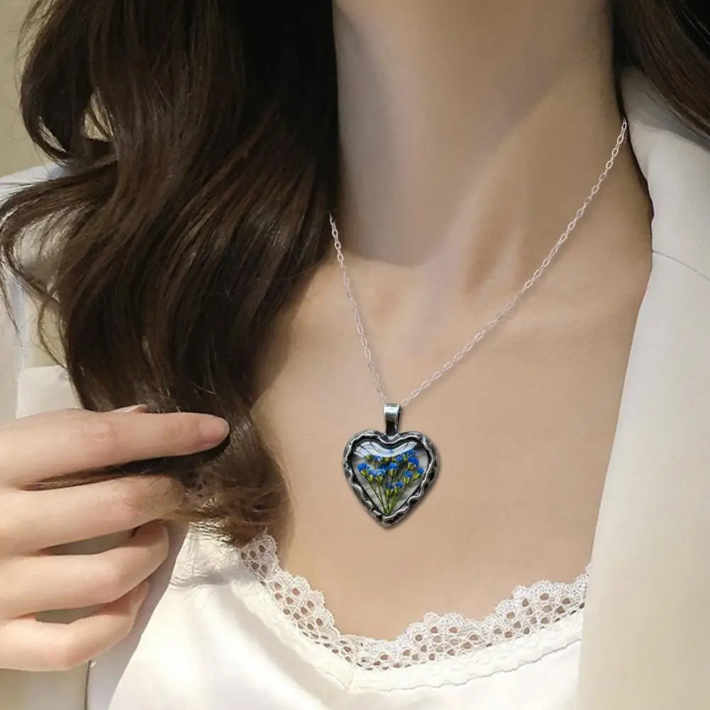قلادة الأزهار خمر قلادة القلب الأزهار مع الزهور المضغوطة الحقيقية اليدوية هدية الذكرى السنوية للنساء #4