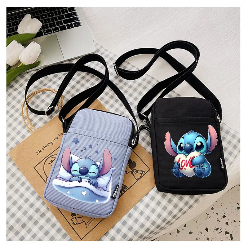 Disney Lilo Stitch Women Shoulder Bag Crossbody BagsCanvas Small Female Bag Students Single Shoulder Mobile Phone Bags Handbag