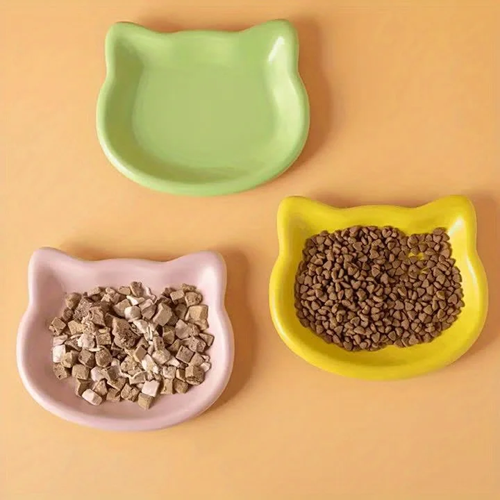 Cute Cat-Shaped Pet Food Bowls Colorful Plastic Cat Feeder Dishes Home Stackable Pet Feeding Bowls Pet Tableware Cat Accessories