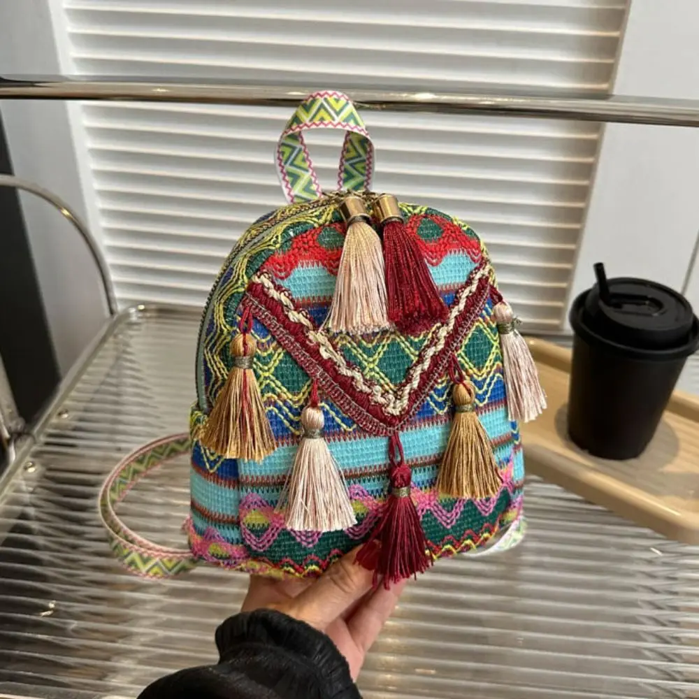

Рюкзак с кисточками и вышивкой в этническом стиле, маленькая школьная сумка в полоску, парусиновая сумка с кисточками, сумка для телефона, большая вместимость
