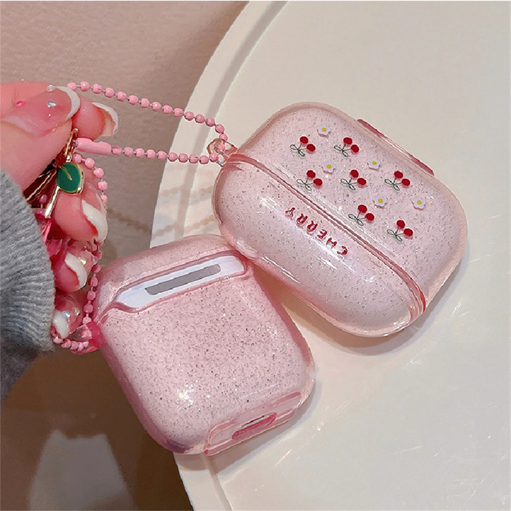 Custodia per cuffie con Glitter trasparente rosa coreano per Airpods Pro 2 con custodia protettiva con ciondolo carino per Airpods 1 2 3