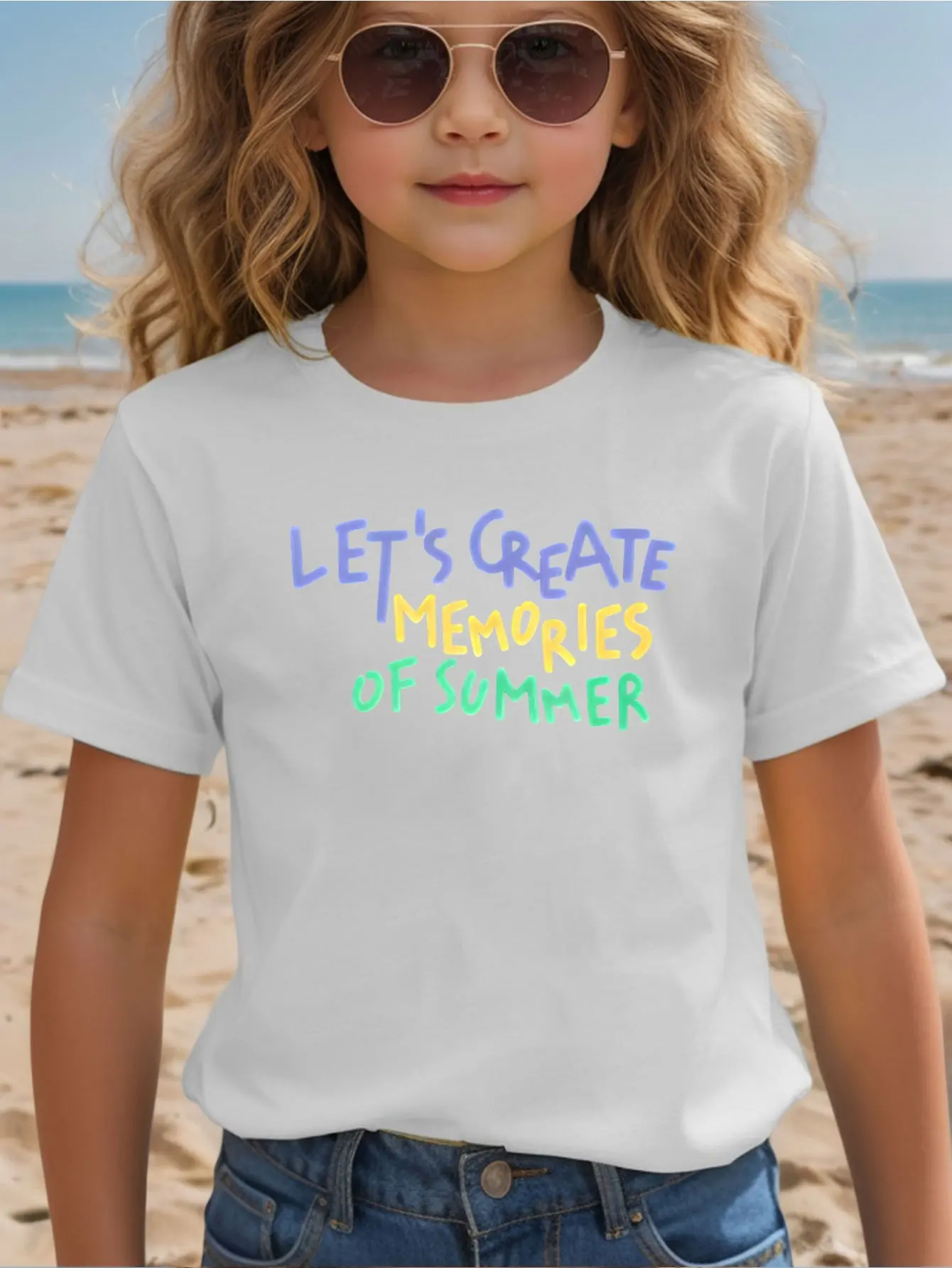 Lets Create Memories Of Summer Color Letter Kids T Shirt Boys Girls Family Matching Parent Child Summer Crew Neck Casual Tee