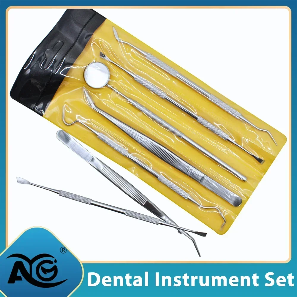 AG 1Set Stainless Steel Dental Mouth Mirror Steel Tweezers Elbow Probe Dentist Instrument Teeth Cleaning Whitening Dentistry