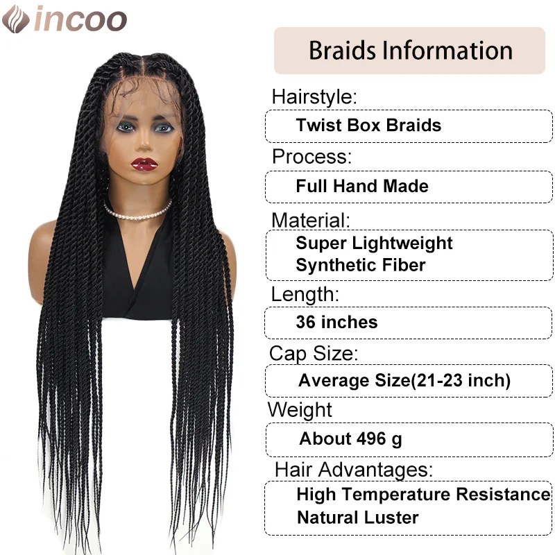 36 "تويست صندوق مضفر الدانتيل الباروكة بيروكات صناعية للنساء السود شفافة جديلة الدانتيل الباروكات شعر مستعار أسود أفريقي للبيع