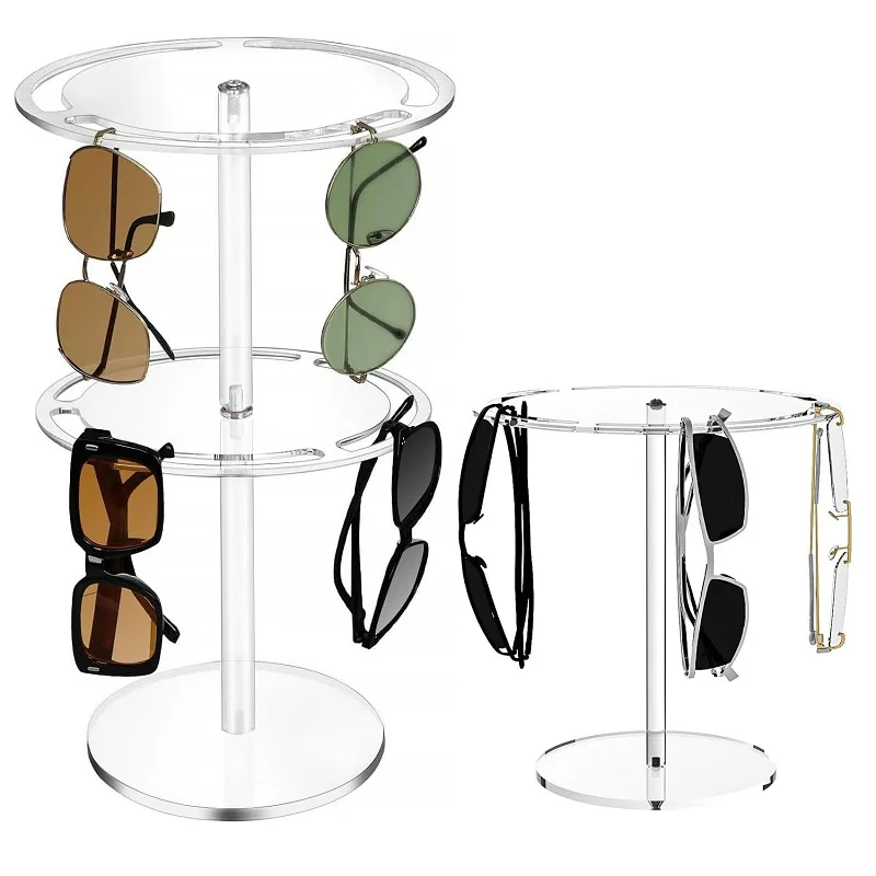 Sunglasses Display Stand Clear Acrylic 360° Rotating Glasses Holder Doll Jewelry Bracelets Necklace Rack Tabletop Organizer