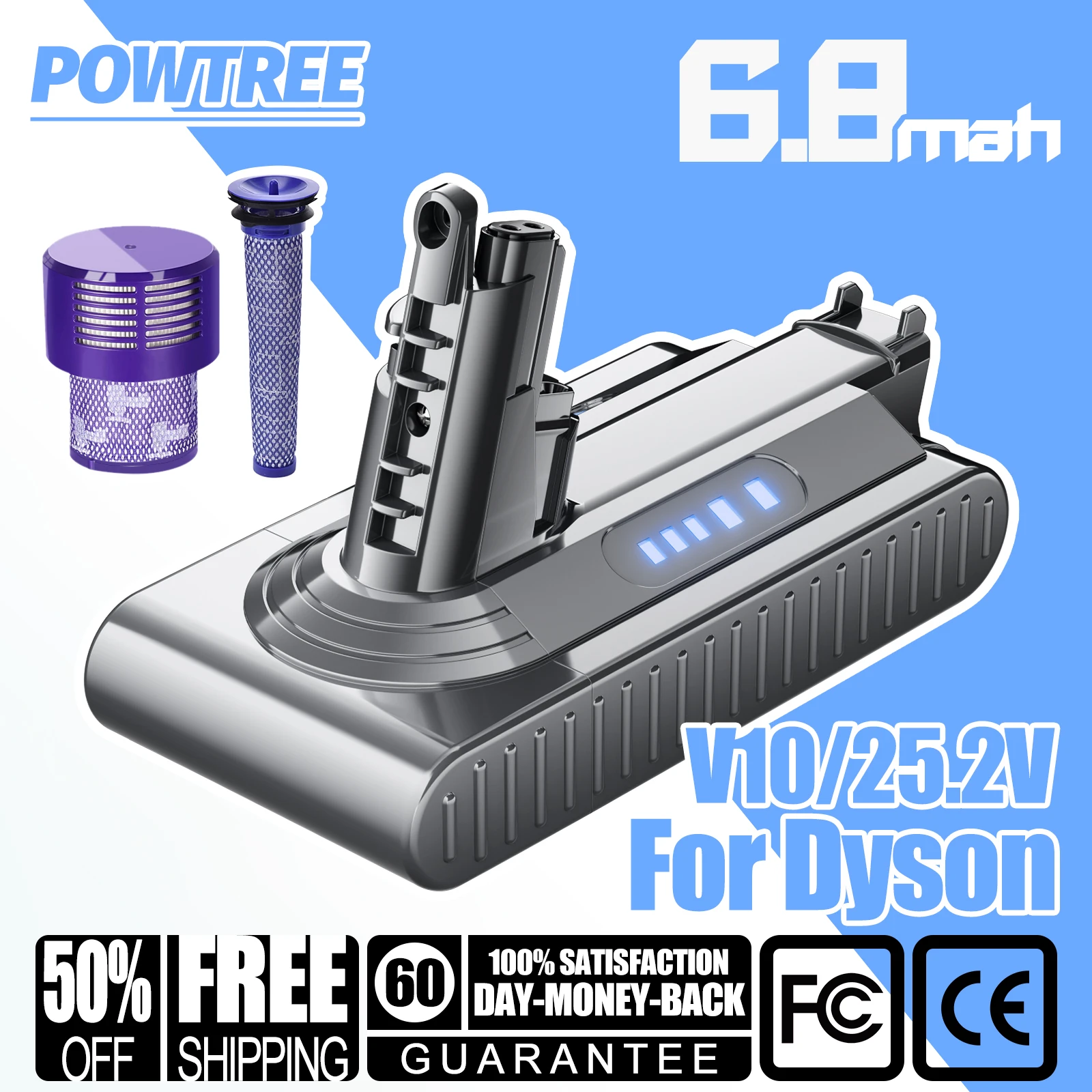 Batterie Li-ion Rechargeable pour aspirateur For Dyson série V10, 6800mAh, 25.2V, SV12, pour outils électriques animaux absolus