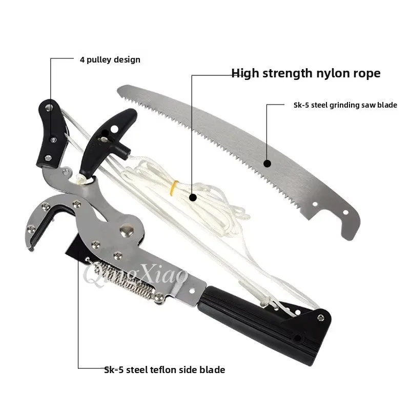 Telescopic High Branch Pruner, Manual Tree Cutting Tool, Saw & Shear 2 in 1, SK5 Steel Blade for Garden Trimming