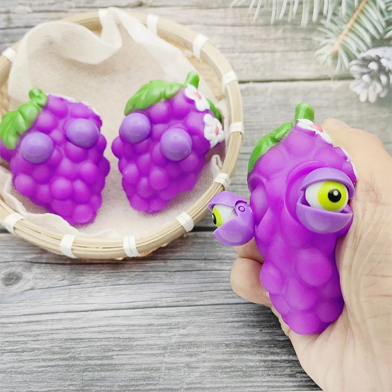 Cartoon Cute Squeeze Protruding Eyes Grape Toys Kids Wacky Fruit Toys Stress Relief Toys Funny Children's Holiday Birthday Gift