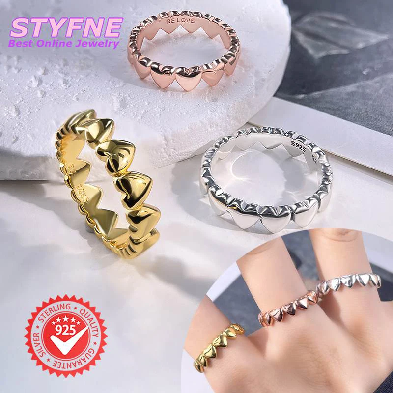 Women 925 Sterling Silver Heart To Heart Heart Overlapping Rings Anniversary Birthday Fashion Gifts for Mother Wife Girls