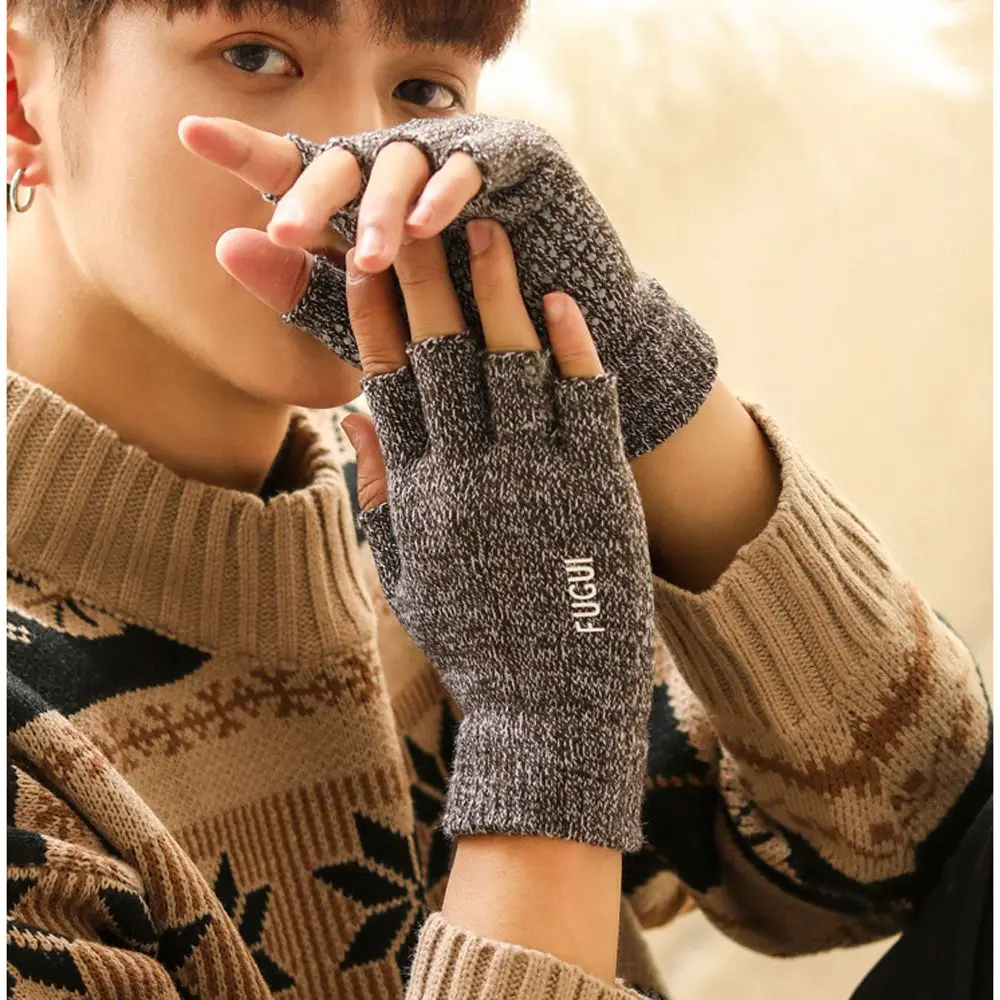 1 زوج دافئ للجنسين النايلون اثنين إصبع قصيرة القيادة القفازات شاشة تعمل باللمس القفازات قفازات ركوب الدراجات رجل قفازات #4