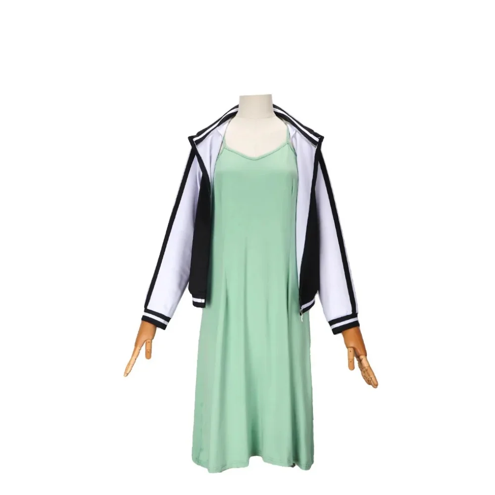 Hiroi Kikuri Cosplay Costumes Bocchi The Rock Anime Green Dress Black and White Baseball Coat Cute Cosplay