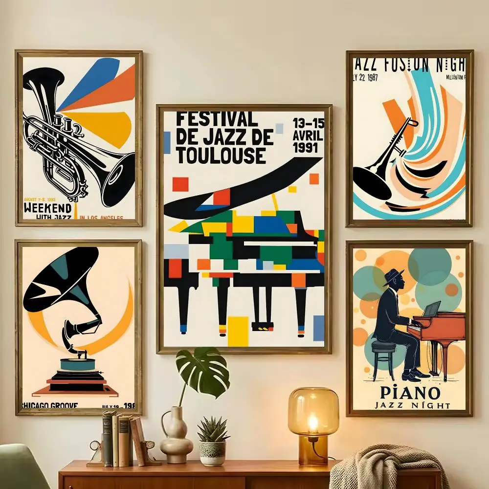 Funny Vintage Jazz Music Festival Swiss Painting Calligraphy Stylish Wall Art Poster, Bedroom Living Room Home Decor Gift