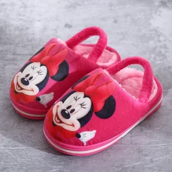 Disney-Chinelos infantis de algodão, desenhos animados fofos, de pelúcia, casa, antiderrapantes, mickey, sapatos casuais para meninos e meninas