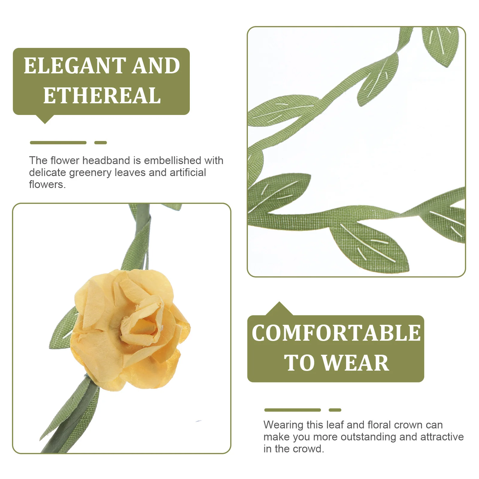 

3pcs Flower Headbands For Women Leaf Hair Wreath Lightweight Floral Crown Bride Party Prom Wedding Accessory Fairy Crowns Tea