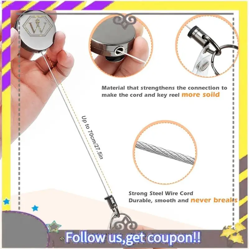 New Heavy Duty Retractable Badge Reels Metal Retractable Badge Holder, Key Card Holder Retractable Black 2 Pack