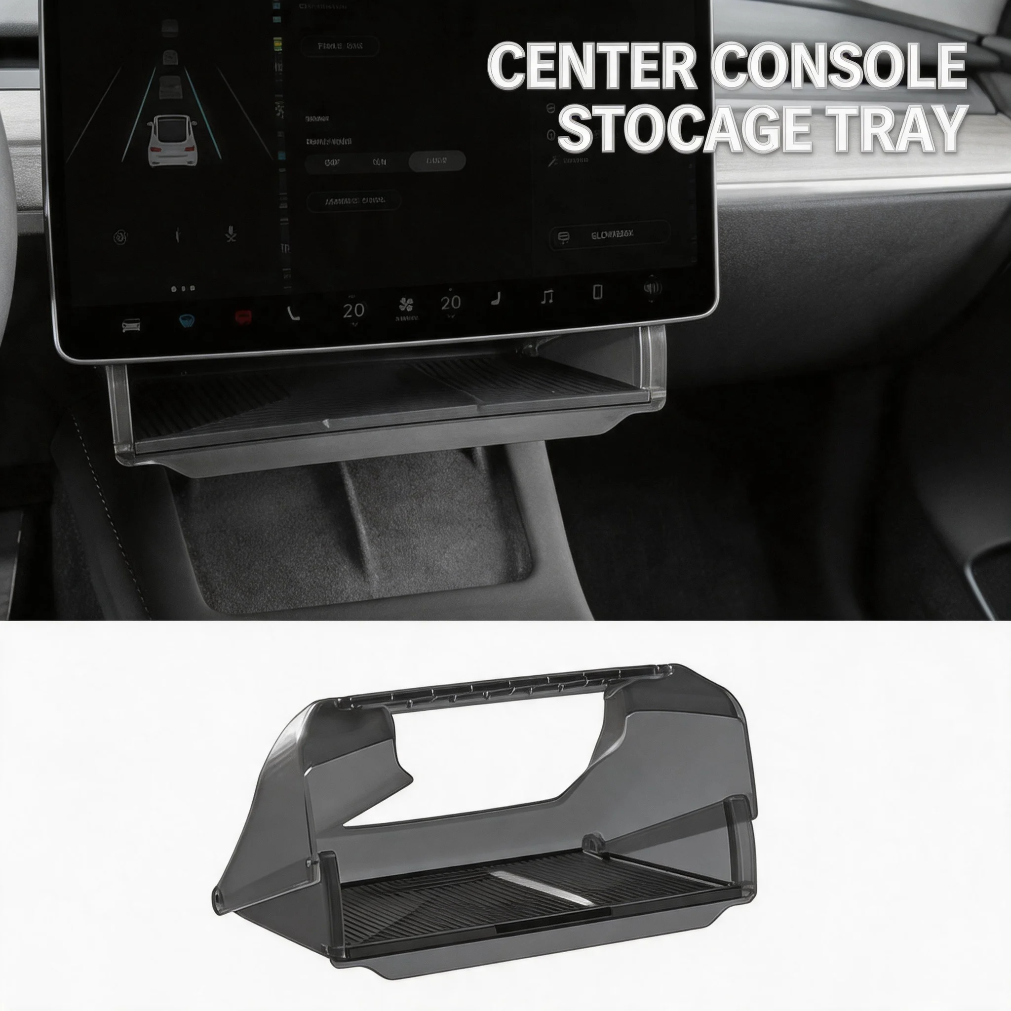 Easy Install Tool-Free For Tesla Model 3/Y Juniper/Launch 2026 Center Console Screen Under Storage Box Hidden Organizer Tray