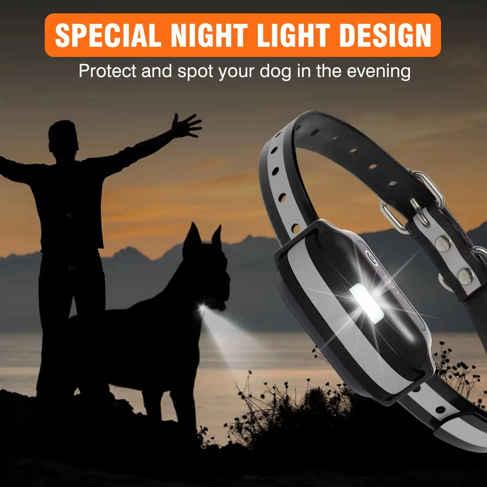 FurStar3300ft Dog Training Collar With LED Lights,Waterproof Electric Collar For Dogs,Rechargeable Anti Bark Collar For All Size