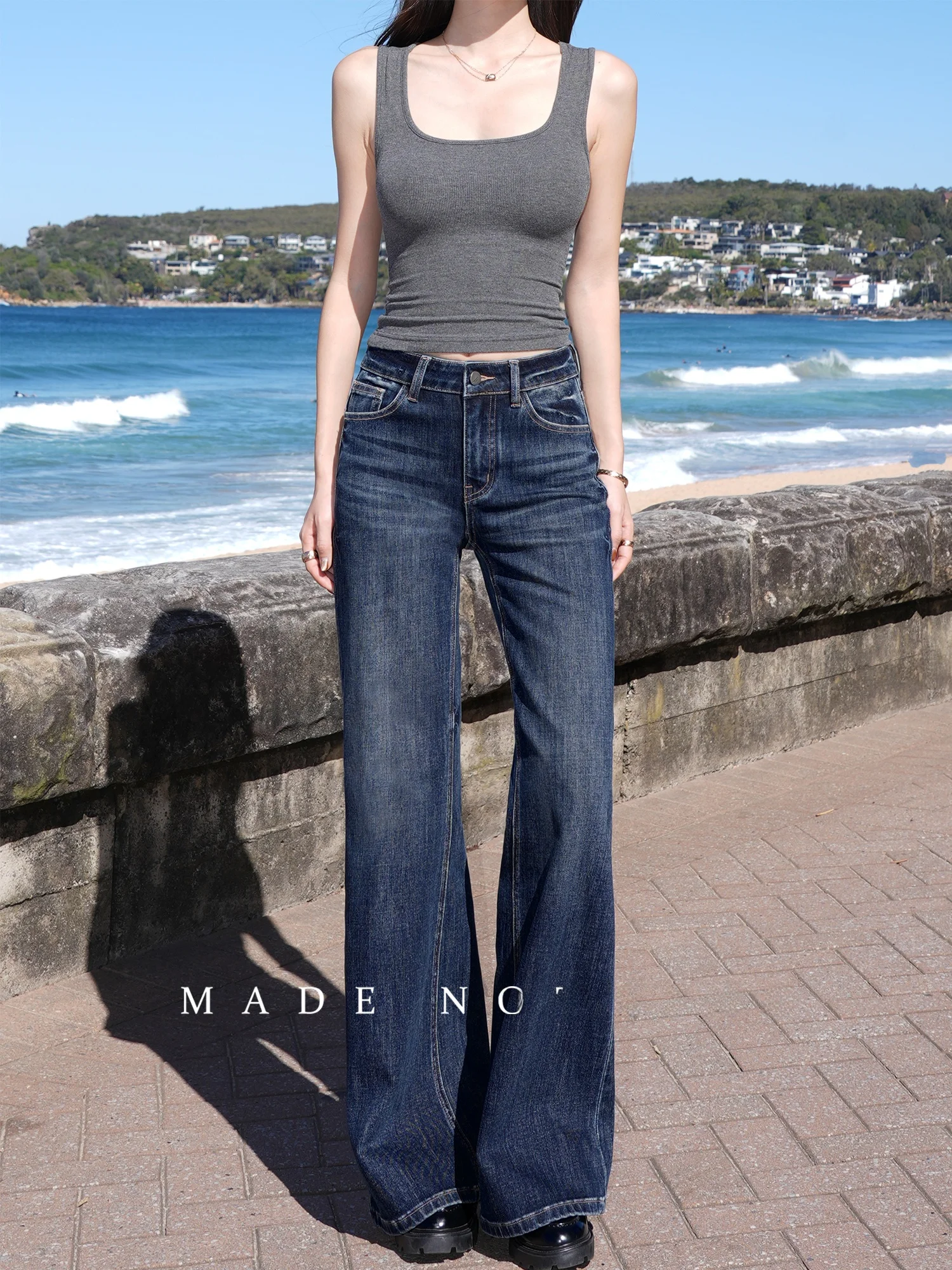 

Женские джинсы Made Nothing Bla Label из денима 2 унции с четырехсторонним стрейчем, микро-клеш, эластичные, повседневные, с высокой талией