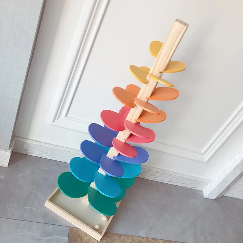 Montessori Holz Blütenblatt Baum Bausteine Spielzeug kinder Regenbogen Ball Ball Run Track Baby Pädagogisches Spielzeug Geschenke für Kinder