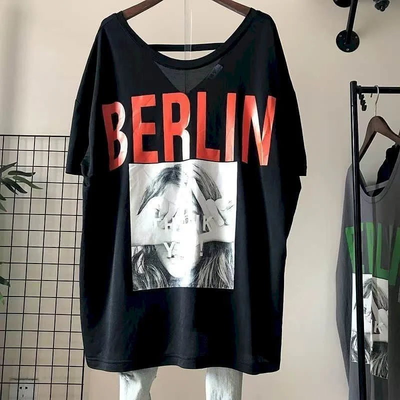 V-neck T-shirts 2026 Summer Vintage Oversized Tops Casual Half Sleeve Harajuku Two-sided Reversible American Style Women Clothes