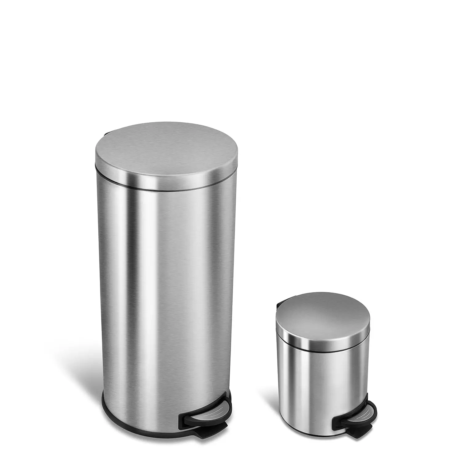 

8 Gallon and 1.2 Gallon Combo Set Round Stainless Steel Step on Trash Can, Fingerprint-Resistant Soft Close Lid, Customized